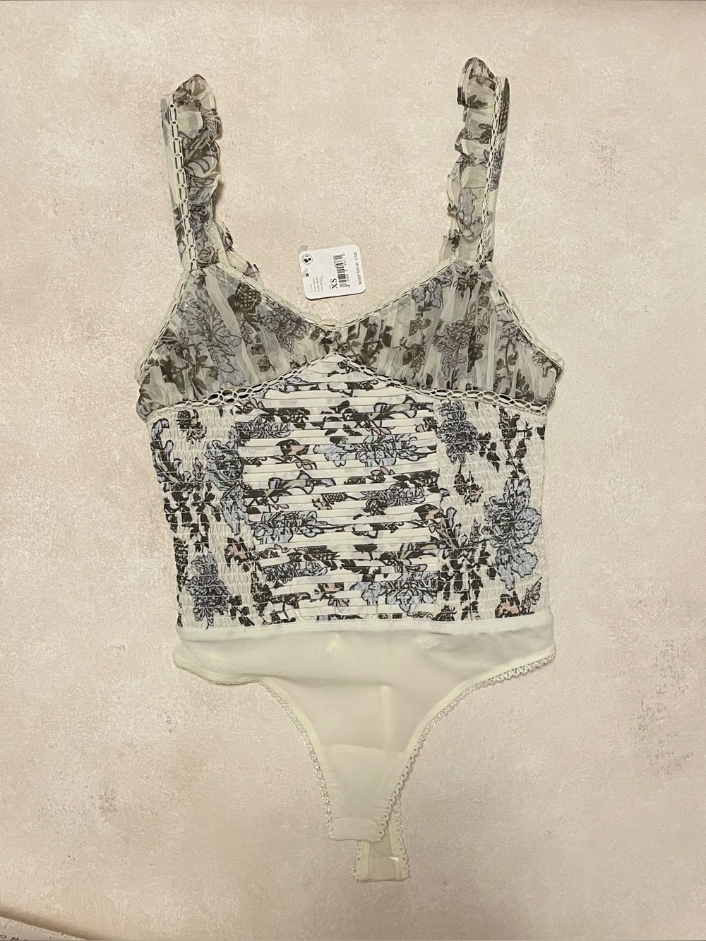 Free People Ivory Floral Lace-Print Bodysuit